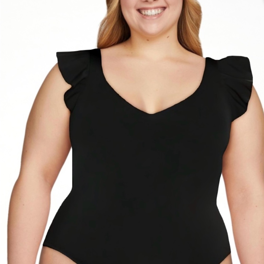 Time and Tru Black One Piece Swimsuit with Ruched Design - Picture 3 of 4